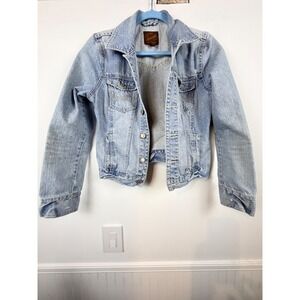 Aeropostale Womens Light Wash Denim Jacket Cotton Blue Trucker Jean Coat Medium